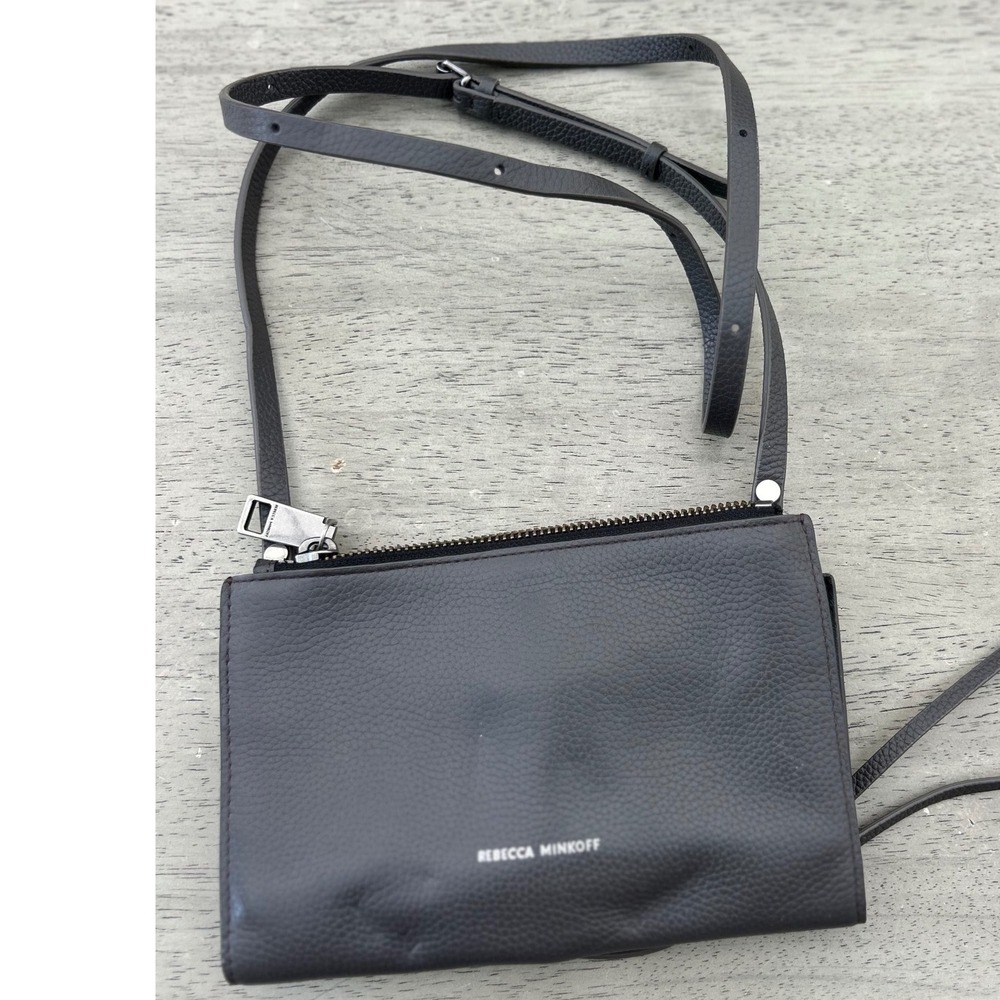 Rebecca Minkoff Black Pebbled Leather Crossbody Wallet Bag‎ SF21HDXW69